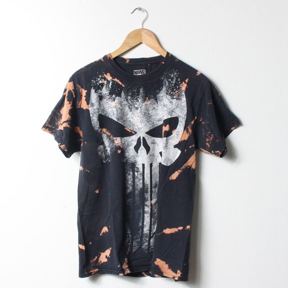 Marvel Punisher Shirt Mens Medium Black Faded Bleached Tee - Picture 1 of 8